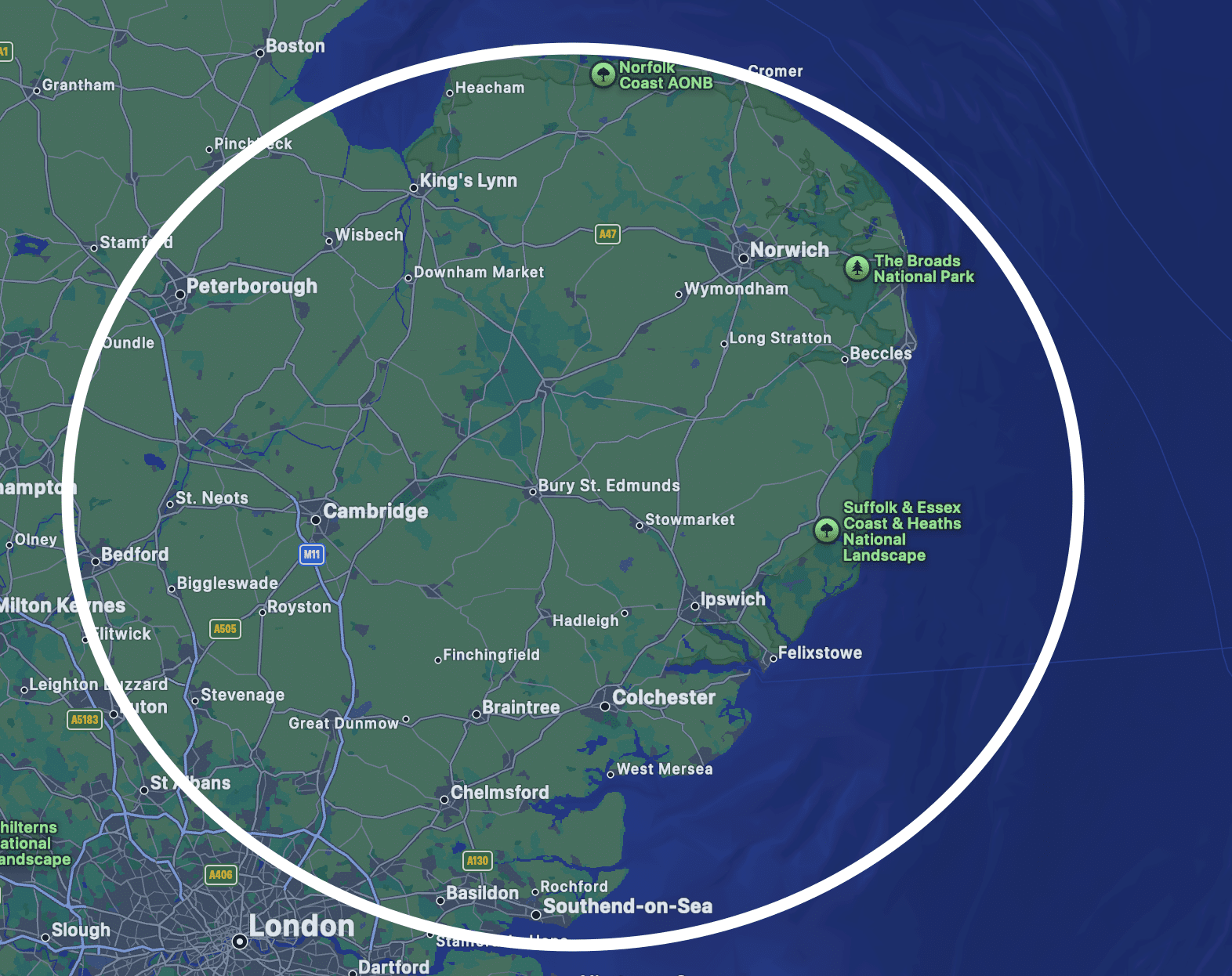 East Anglian Leak Detection service coverage map